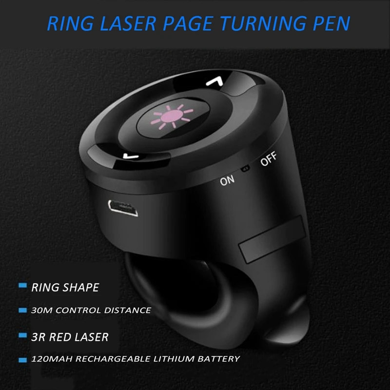 2.4Ghz Rechargeable Wireless Presenter Finger Ring With Red Light USB Presentation Clicker For PC Powerpoint PPT