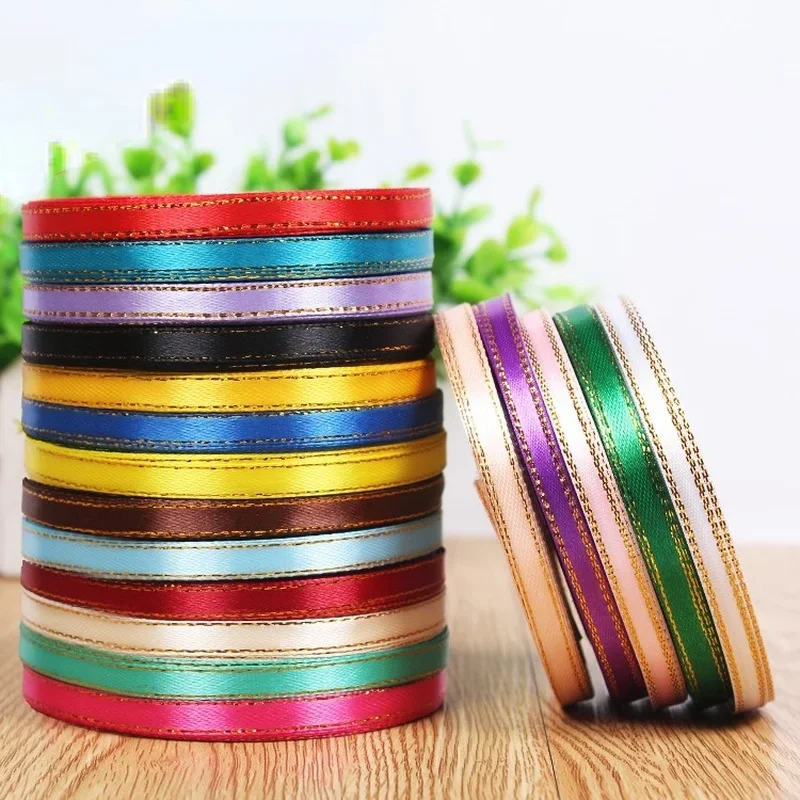 Gold Edged Single Face Satin Ribbon - 22m Roll, 6mm Width for Elegant Wedding and Gift Decoration