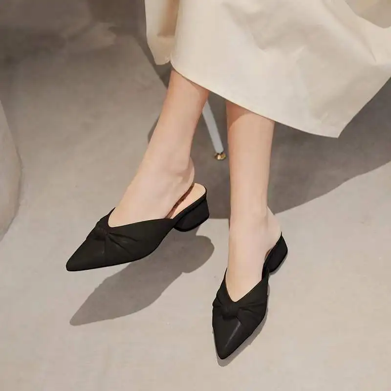 Shoes for Women 2025 Brown Woman Slippers Job Leather Slides Mules