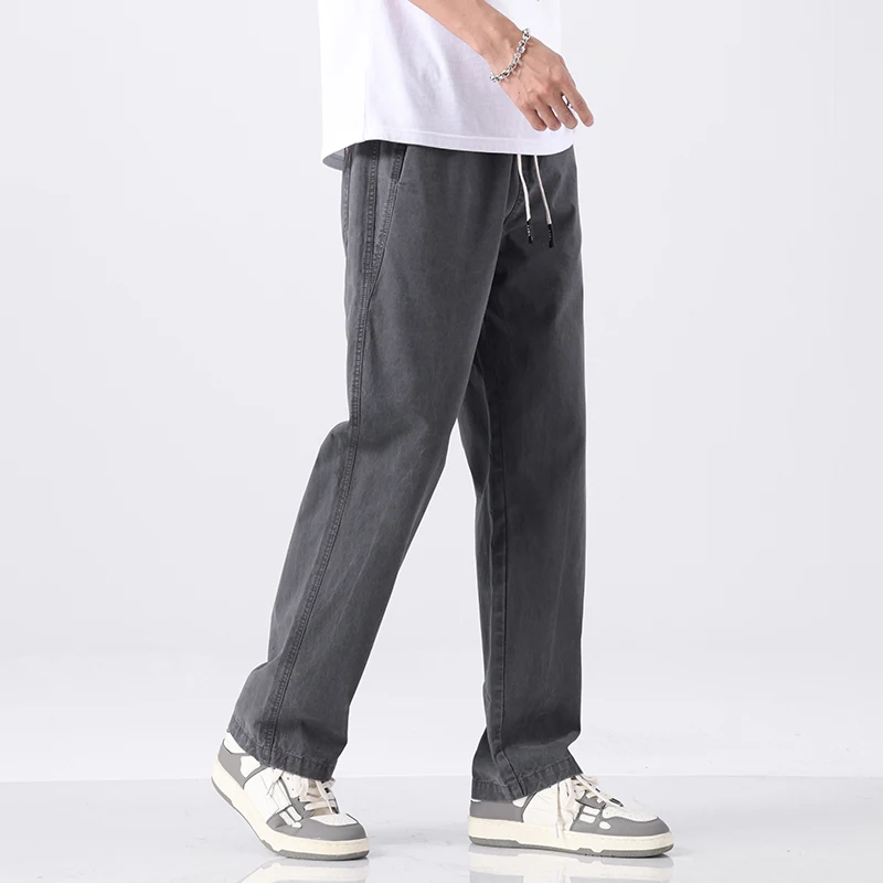 2024 Summer Elegant Fashion Harajuku Slim Fit Ropa Hombre Loose All Match Sport Casual Pants Solid Pockets Straight Leg Pants