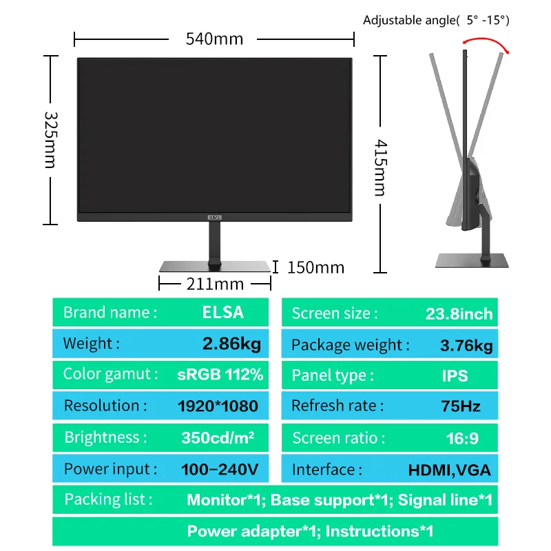 ELSA-Monitor de pantalla de 24 y 27 pulgadas para PC, pantalla de ordenador  de escritorio IPS FHD, Panel plano, HDMI/VGA, 21,5x1920, Envío Gratis, 1080  - AliExpress