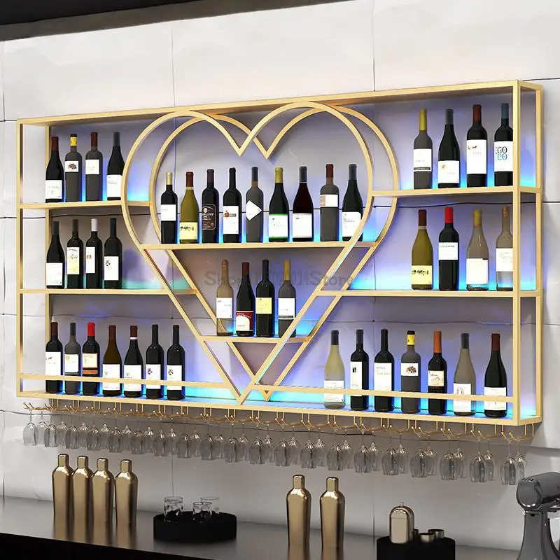 Bar Counter Wall Hanging Wine Cabinet Simple Hanging Wine Rack Storage Rack Restaurant Iron Bar Wall Display