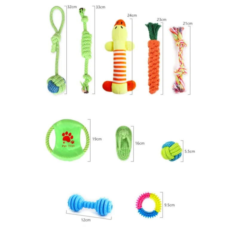 10 piece pet cotton rope toy set with teeth grinding and bite resistant golden fur large and medium-sized dog toys 2