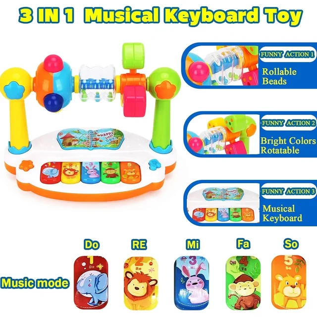 Baby Piano Toys Kids Rotating Music Keyboard Light Sound, Musical Toy for Toddlers,Early Educational Music Toy Gift Random Color 5
