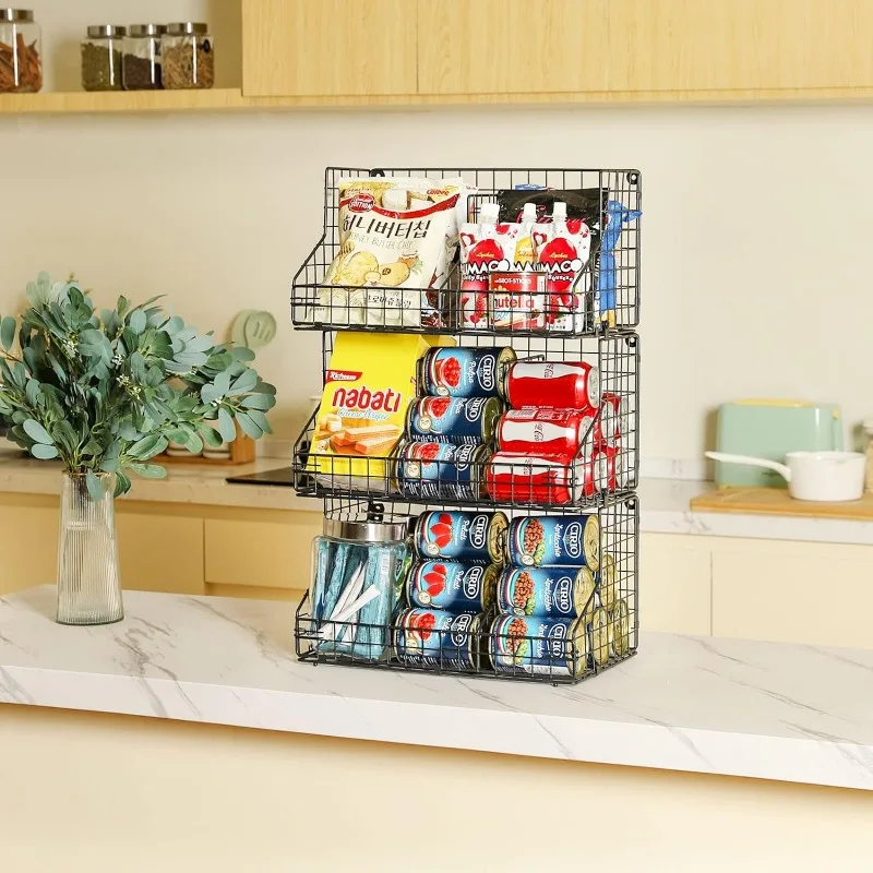 X-cosrack Stackable Wire Baskets, 2-Tier Wall-Mounted & Countertop