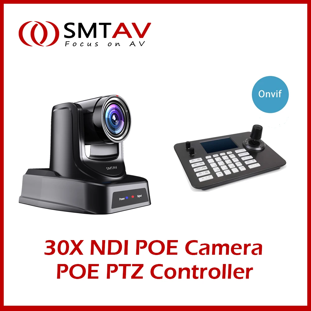 PTZ Conference Camera SMTAV POE NDI PTZ Camera 30x+8x For Church Business Meeting and 4D POE Joystick Network PTZ Controller Support ONVIF