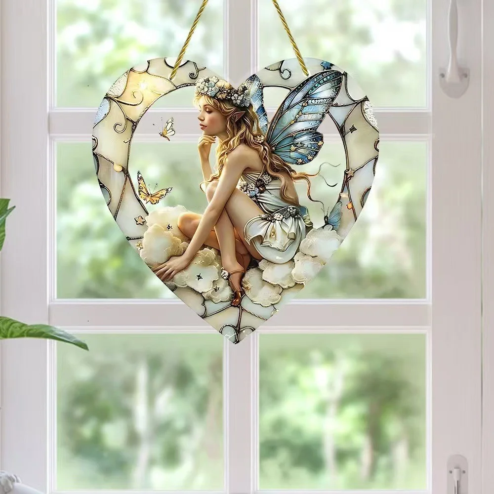 Fairy Angel Colorful Art Flower Suncatcher Stained Window Hanging Heart Shape Acrylic Pendant For Home Garden Yard Decoration 4