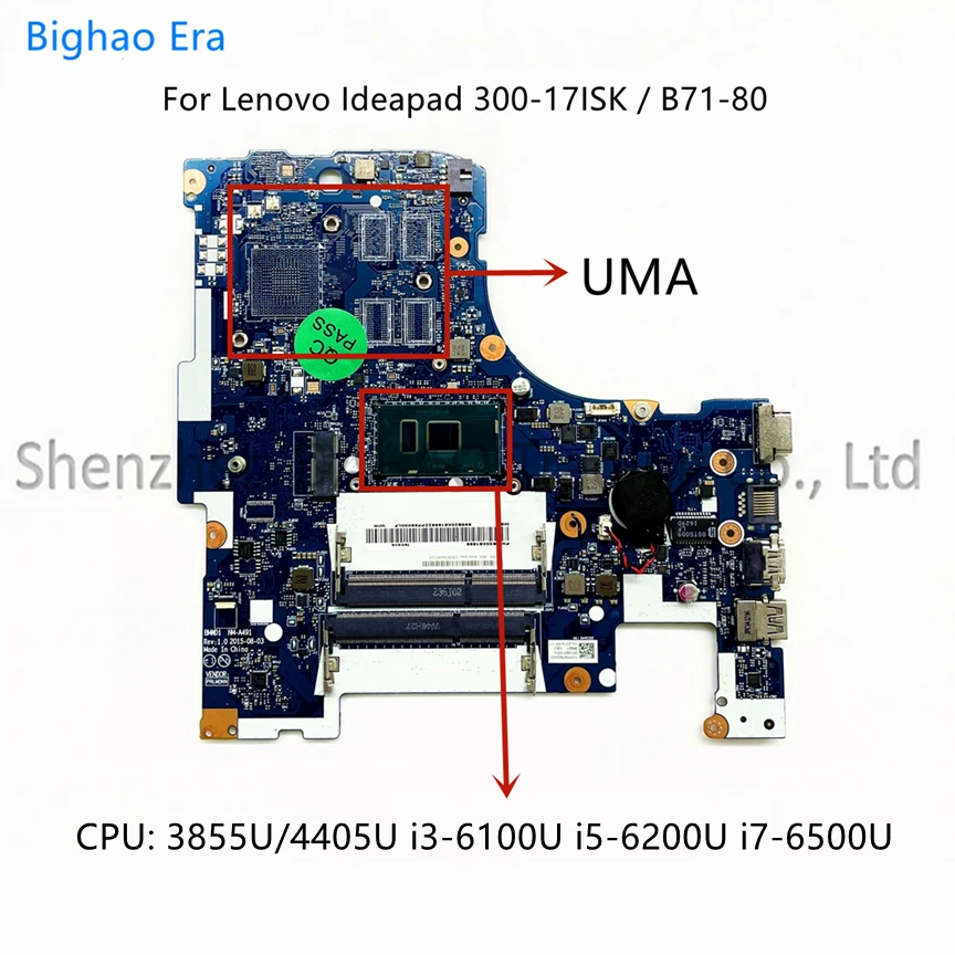 Laptop Motherboard com 4405u Nm-a491 para Lenovo Ideapad i3 i5 i7 Cpu Ddr3l Fru:5b20k61875 5b20k61880 Bmwd1 30017isk B7180
