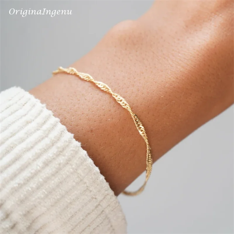 14KGoldFilledSingaporeChainBraceletMinimalBraceletHandmade