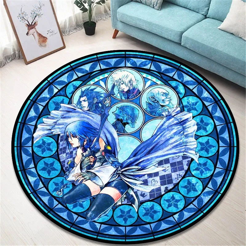 Cartoon Kingdom Hearts printed round carpet living room bedroom non -slip carpet floor mats bedroom decor birthday gift
