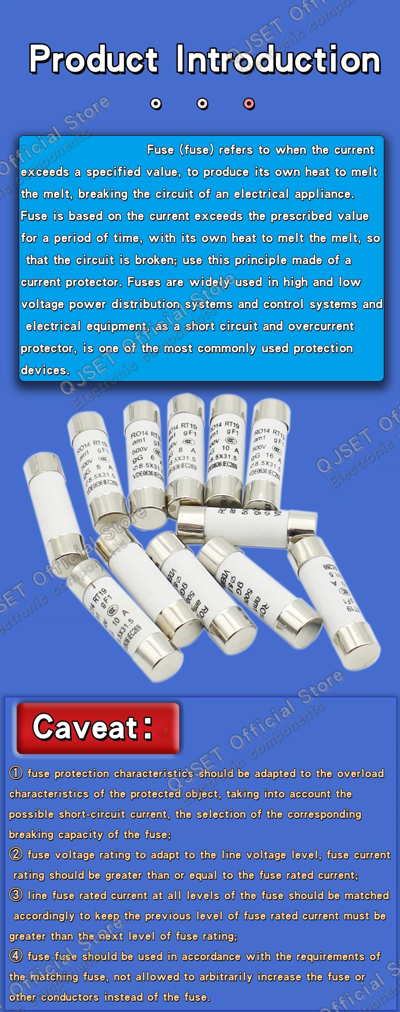 10 Stück R014 8,5x31,5 Schnellwirkende Keramiksicherung 8,5*31,5mm 500V 0,5A 1A 2A 3A 4A 6A 8A 10A 16A 20A 25A 32A 380V RO14 RT14 18 19 – Detail 3
