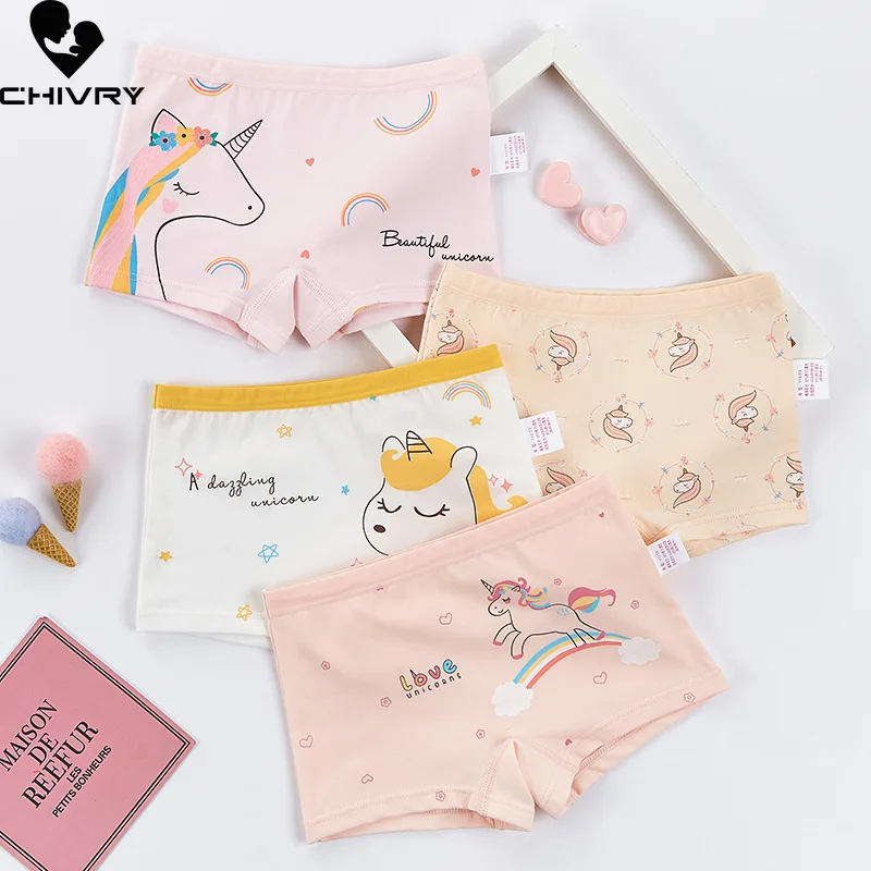 

4 Piece Kids Girls Underwear Cute Cartoon Children's Shorts Panties for Baby Girls Boxer Brief Teenager Underpants for 2-14T