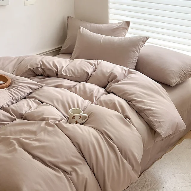 Solid Bed Linen Cotton Bedding Set 4