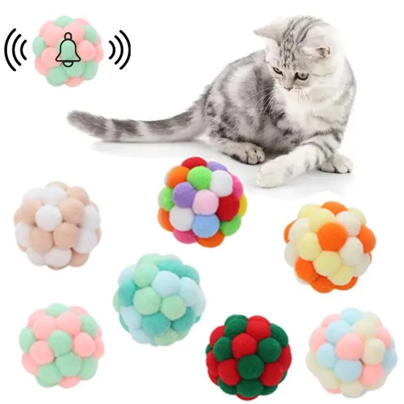Cat Toy Balls Cat Interactive Toy Plush Artificial Colorful Cats Teaser
