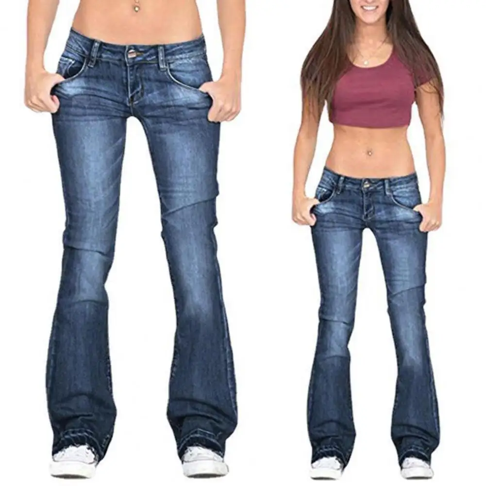 

Gradient Color Jeans Casual Slim-fit Jeans Retro Flared Hem Women's Jeans with Gradient Color Mid Waist Pockets Slim Fit for A