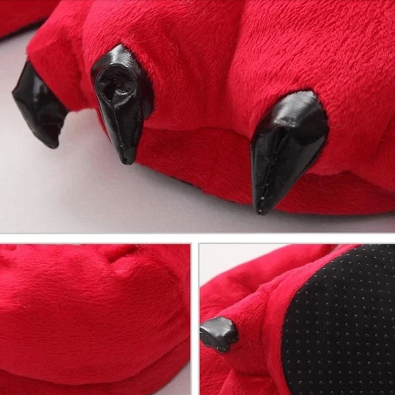 Winter Warme Weiche Indoor-Hausschuhe für Damen und Herren, Lustige Tierpfoten-Designs, Weihnachts-Monster-Dinosaurier-Klauen Plüsch-Hausschuhe – Detail 20