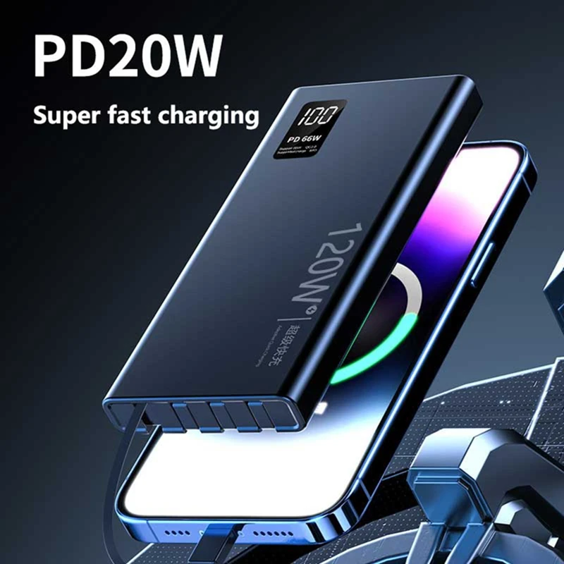 500000mAh 파워 뱅크 내장 4개 케이블 대용량 초고속 충전 휴대용 외장 배터리 아이폰 화웨이용 신제품