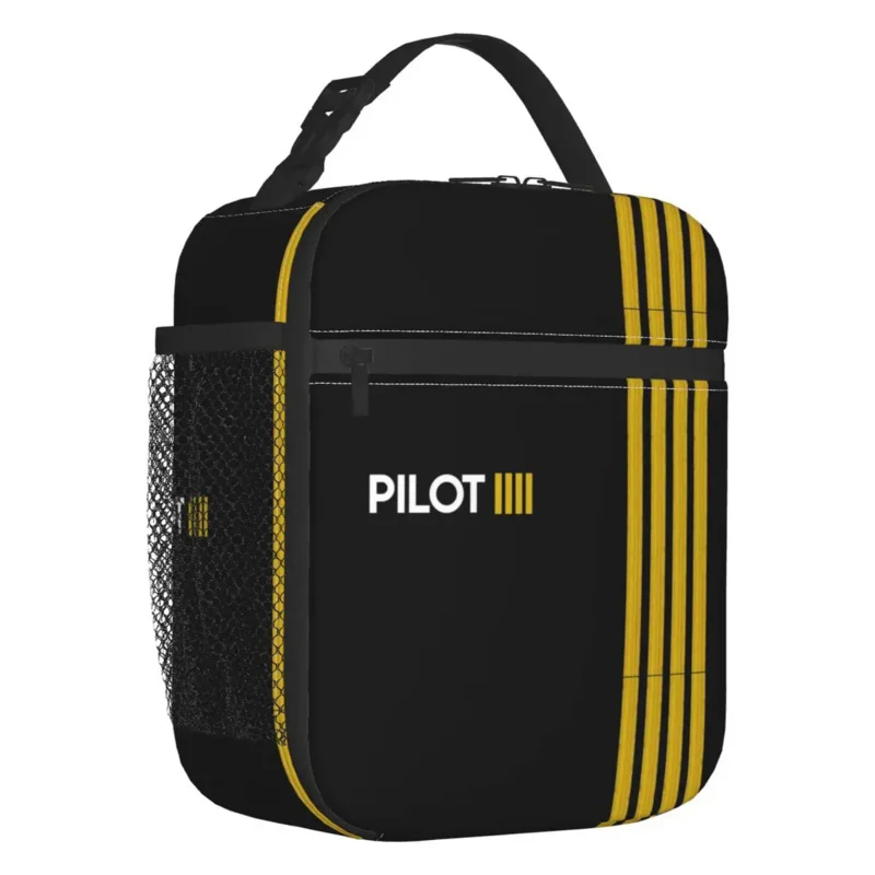 

Pilot Captain Stripes Resuable Lunch Boxes Women Aviation Airplane Aviator Thermal Cooler Food Insulated Lunch Bag Kids School