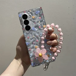 Cute Blue Floral Transparent Phone Case with Flower Chain Accents - Z Fold 8 Ultra (A)