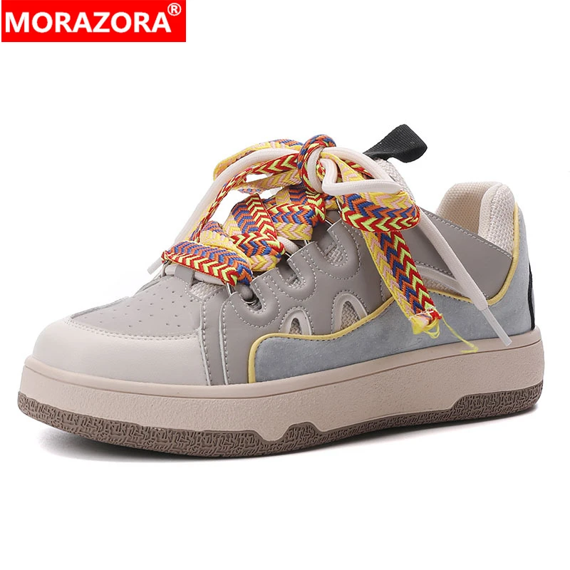 

MORAZORA 2023 New Genuine Leather Shoes Women Sneakers Fashion Casual Shoes Spring Summer Ladies Platform Flat Shoes