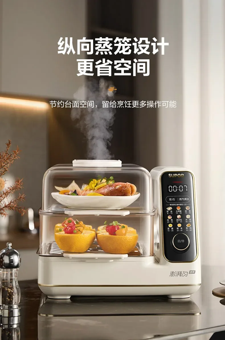 220V Multifunctional Electric Food Steamer, Stainless Steel Steaming Pot with Double Layers for Home Use