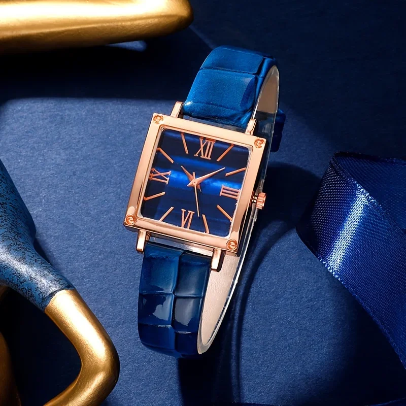 3 Pcs Square Quartz Watch PU Leather Strap Zinc Alloy Pointer Zinc Alloy Case, Ideal Gift For New Year, Christmas, Family