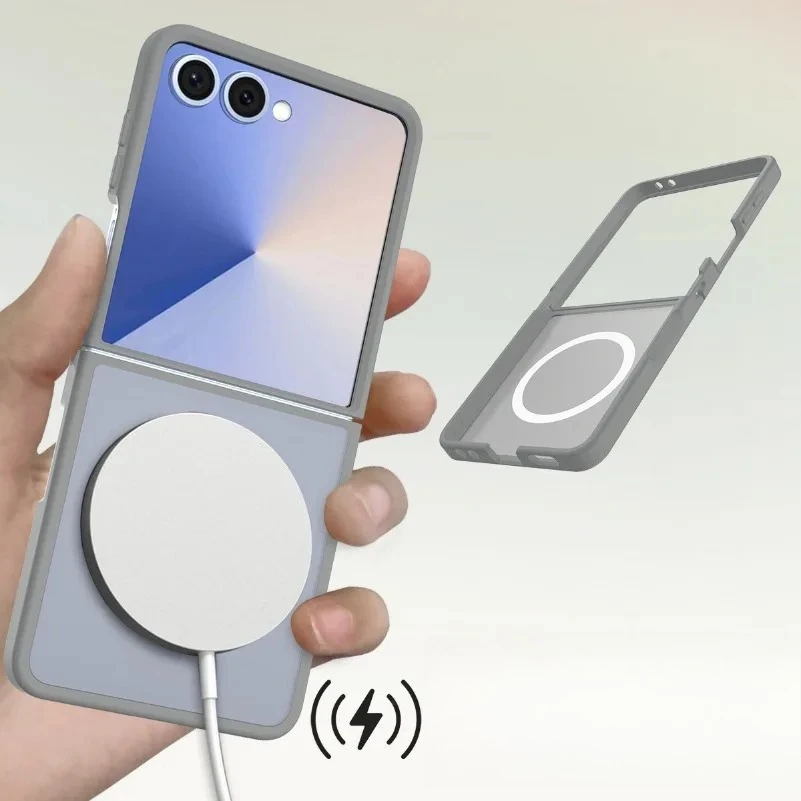 Luxury Slim Matte Translucent Case for Flip Phones - Magnetic Wireless Charging Compatible Armor Cover