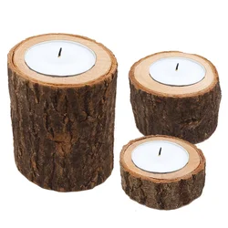 Rustic Wooden Décor Set: Candlesticks, Plant Pots, Trays & Holders (Set of 3  B4618A)