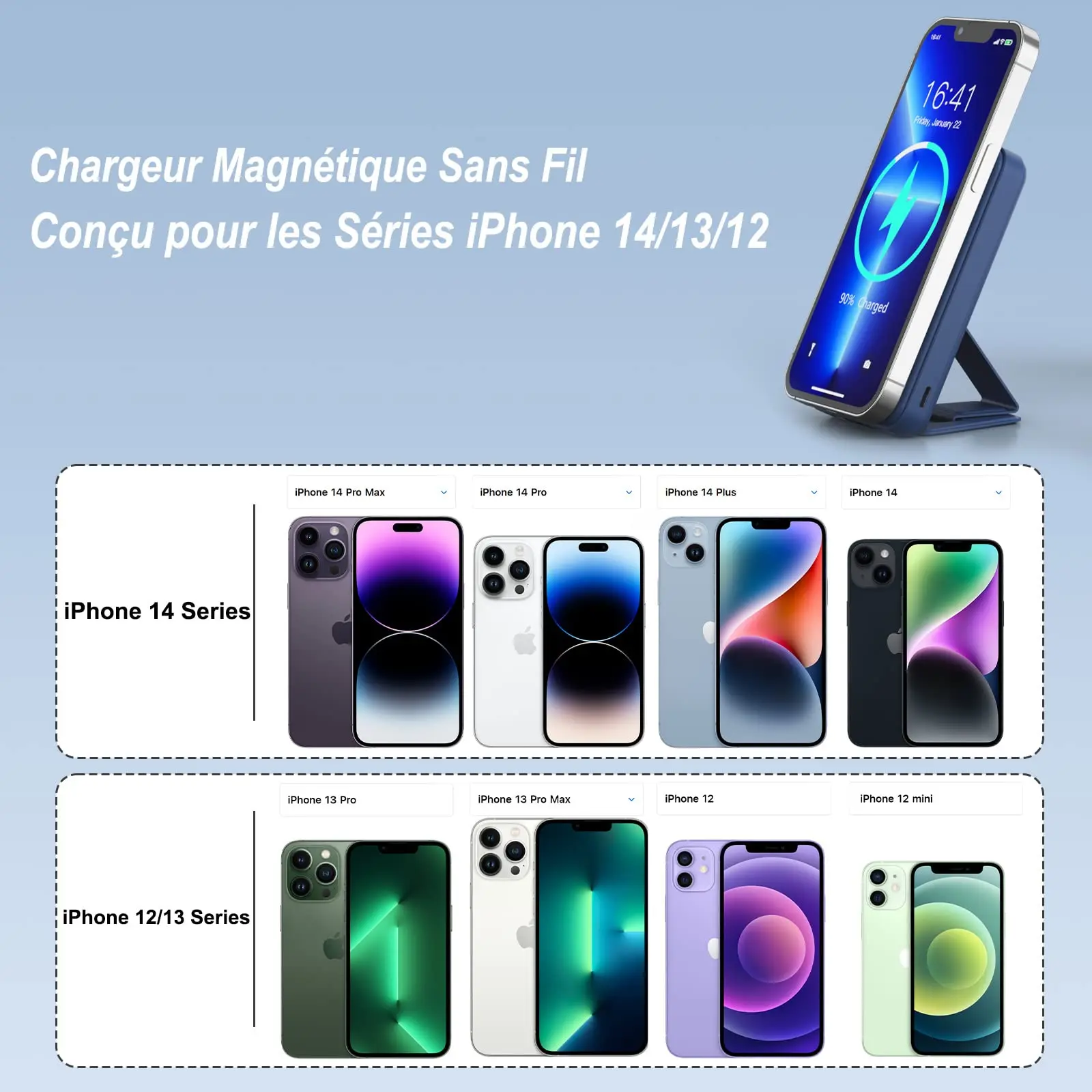 Mag-Safe 보조배터리 무선 마그네틱 외장 배터리, PD 20W 고속 충전, 10000mAh 접이식 휴대용 무선 충전기