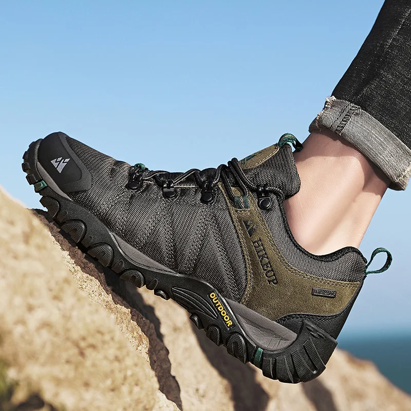 HIKEUP-Zapatillas de senderismo antideslizantes para hombre, zapatos transpirables resistentes al desgaste, a prueba de salpicaduras, para escalada, turismo y montaña