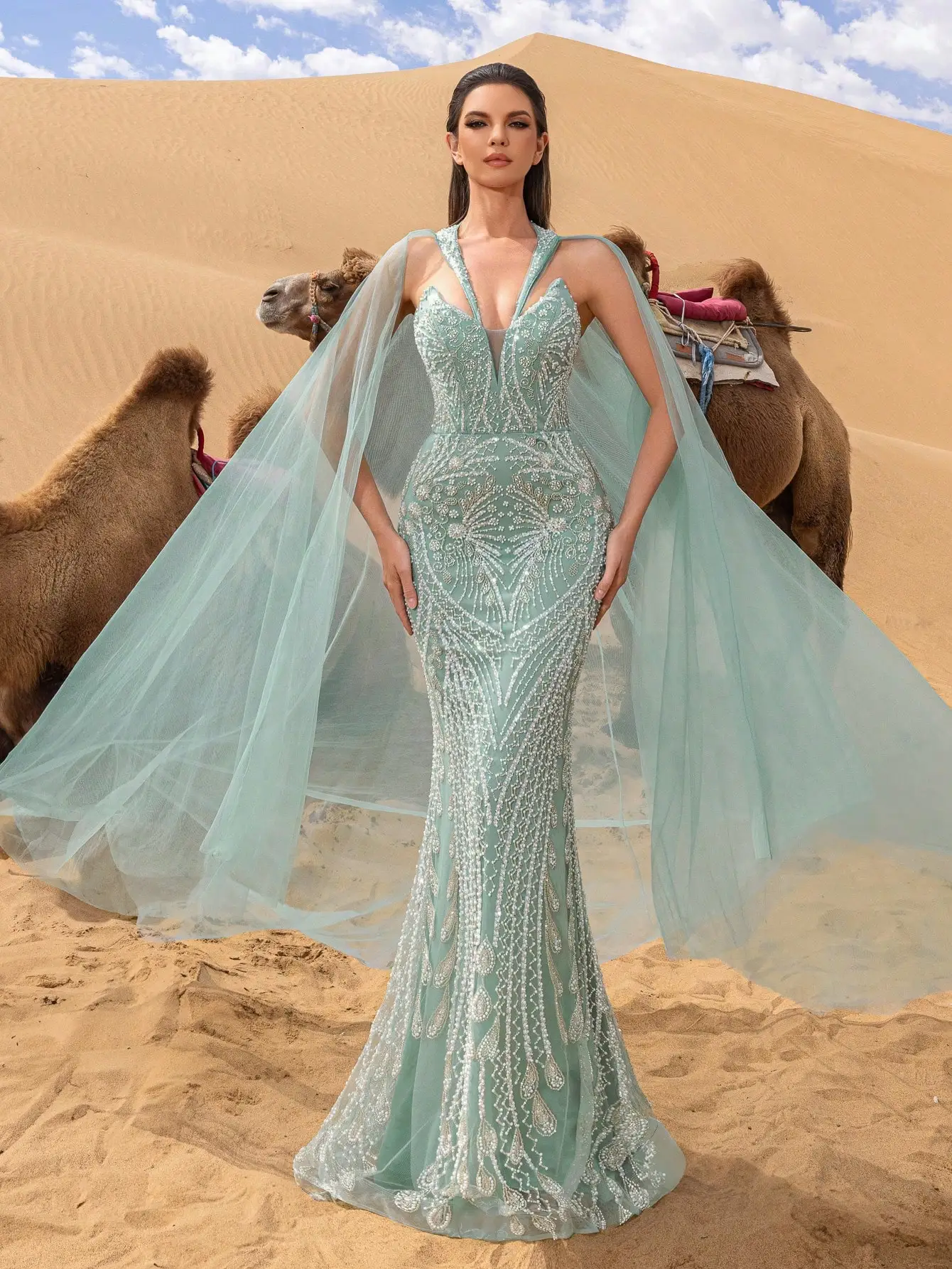 رائع اغراق الرقبة حورية البحر تنحنح مطرز فساتين ال...