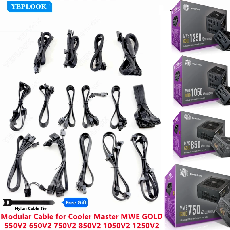 

Original Cooler Master MPE Modular Cable for MWE V2 550W 650W 750W 850W 1050W 1250W PCIe 8Pin 6+2Pin CPU 4+4Pin SATA Molex 24Pin