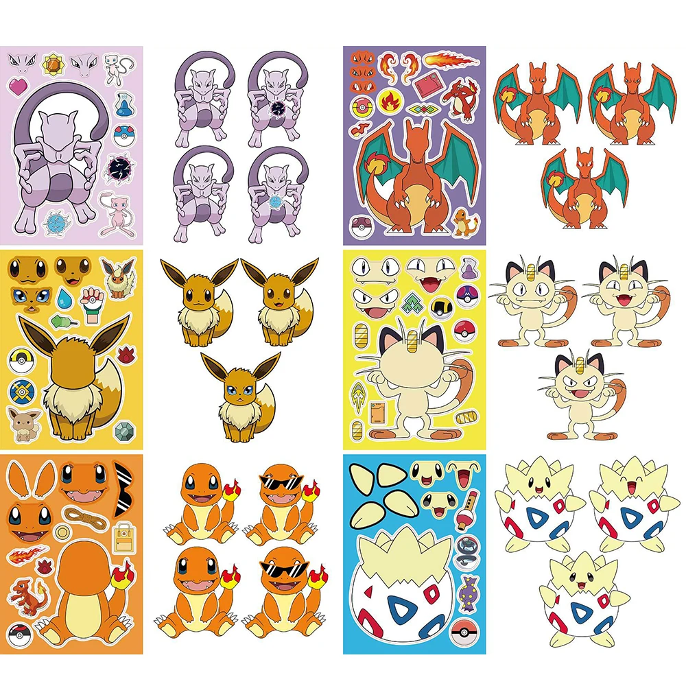 Pocket Monsters Puzzle Stickers DIY Kawaii Pikachu Cartoon Anime Luggage Notebook Skateboard Decals Decoration Kids Toys Gifts 3