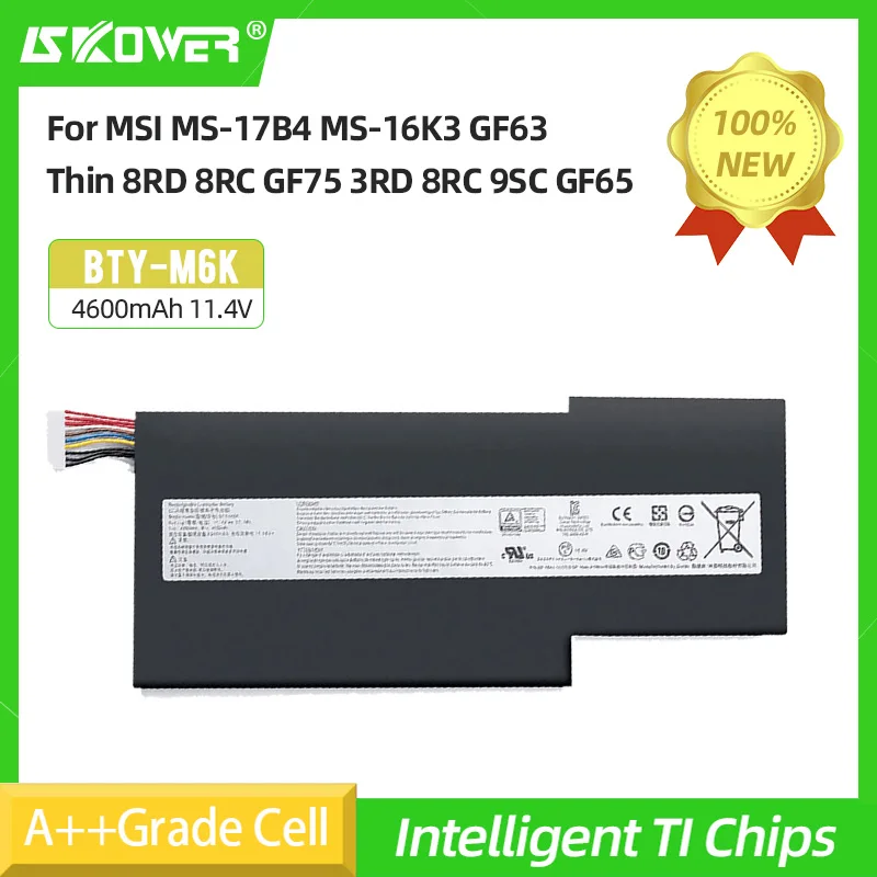 

Аккумулятор SKOWER BTY-M6K для MSI MS-17B4 GF63 тонкий 8RD 8RC GF75 тонкий 3RD 8RC 9SC GF65 тонкий 9SE SX тонкий 10SDR