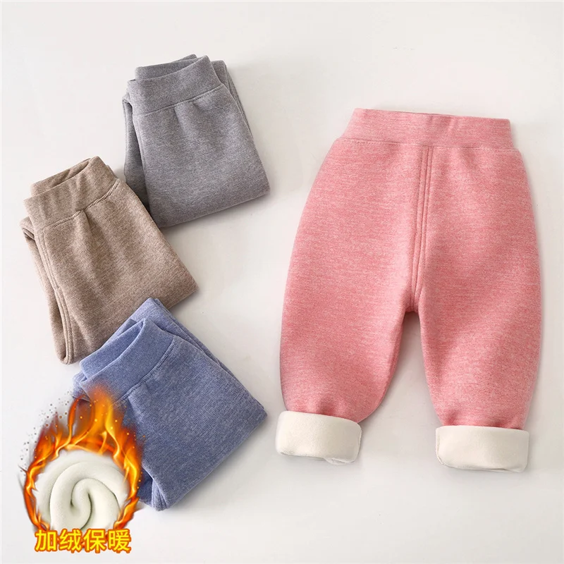 Boys Girls Thermal Pants Winter Fleece-Line Warm Long Pants Kids Thickened Leggings Trousers Children's Clothes 1-8 Years