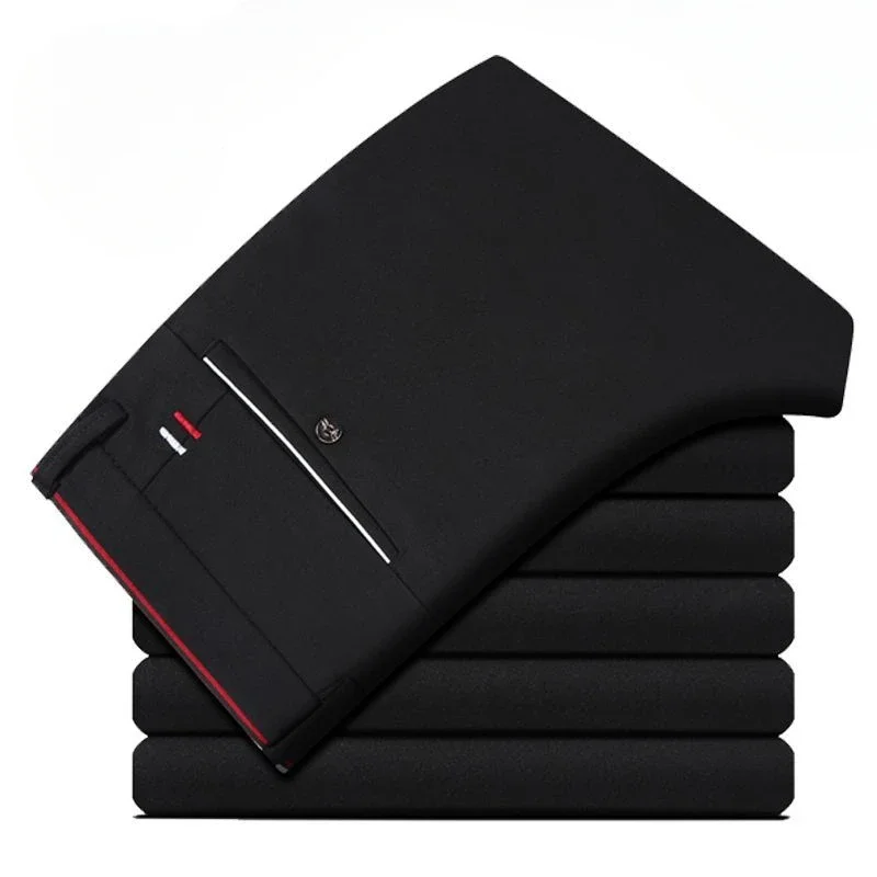 thumbnail image 1 of Pantalones de traje elásticos de sastrería social para hombre, pantalones de verano ajustados y rectos, finos, informales, clásicos, 1 of 5