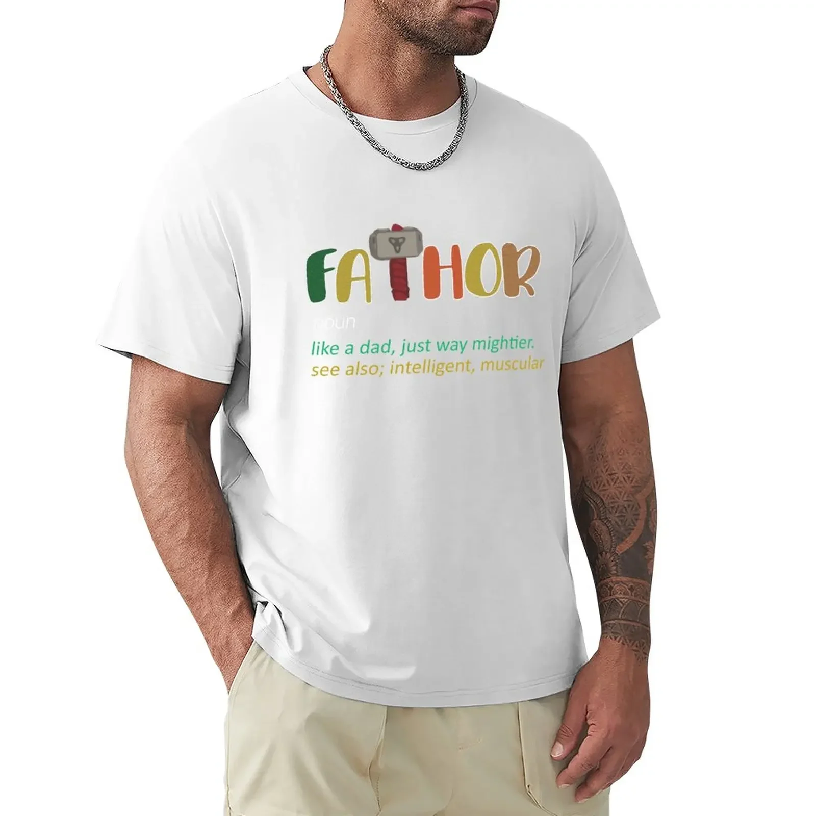 

Fathor Fathers Day Like a Dad Just Way Mightier Hero T-Shirt oversized summer tops black t shirts for men