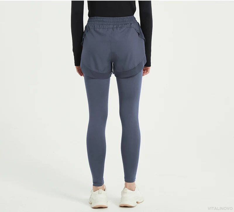 VITALINOVO 2-in-1-Laufhose für Damen mit hoher Taille, sportliches Training, schnell trocknende Leggings für Damen mit Tasche, Fitnessstudio, Yoga – Detail 5