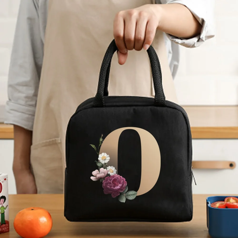 Lunch Bag Cooler Tote Portable Insulated Thermal Canvas Bag Food Picnic Unisex Travel  Lunchbox Organizer Bags Gold Letter Print