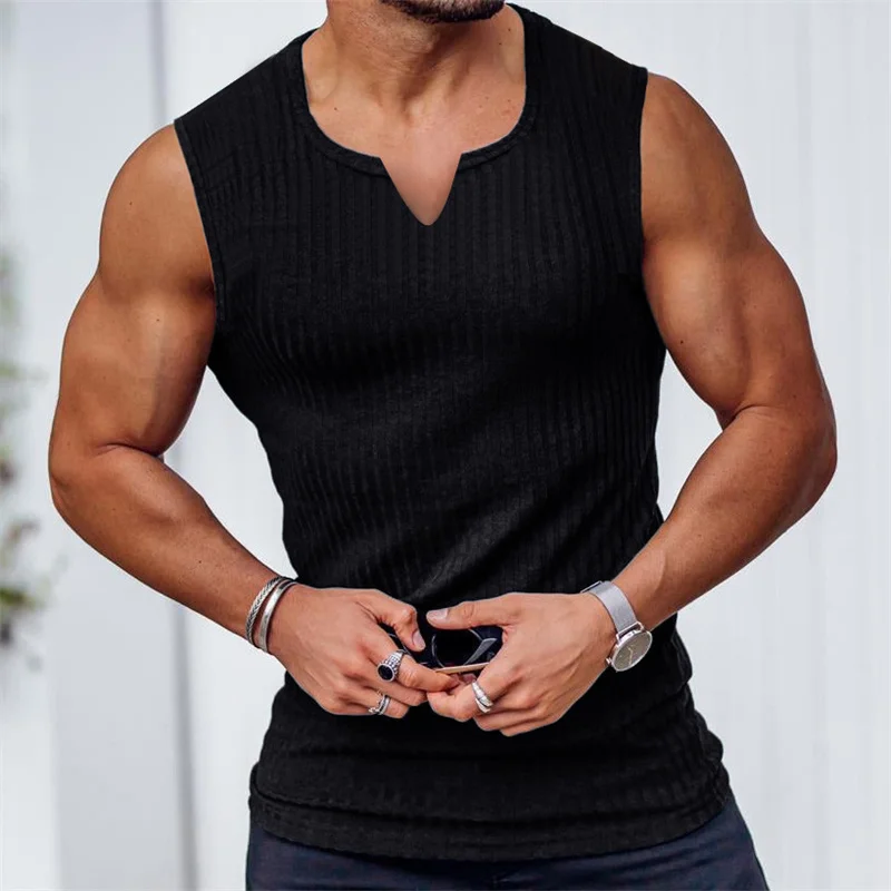 Summer new men V-neck Vest stripe gym Tank top Men Fitness sleeveless shirt Sports Undershirt Gyms clothing Training vest