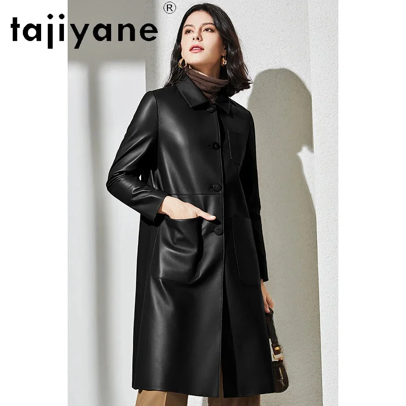 

Real Tajiyane Leather Jacket Women 2024 Mid Length Genuine Sheepskin Coat Loose Korean Fashion Coats and Jackets Casaco Feminino