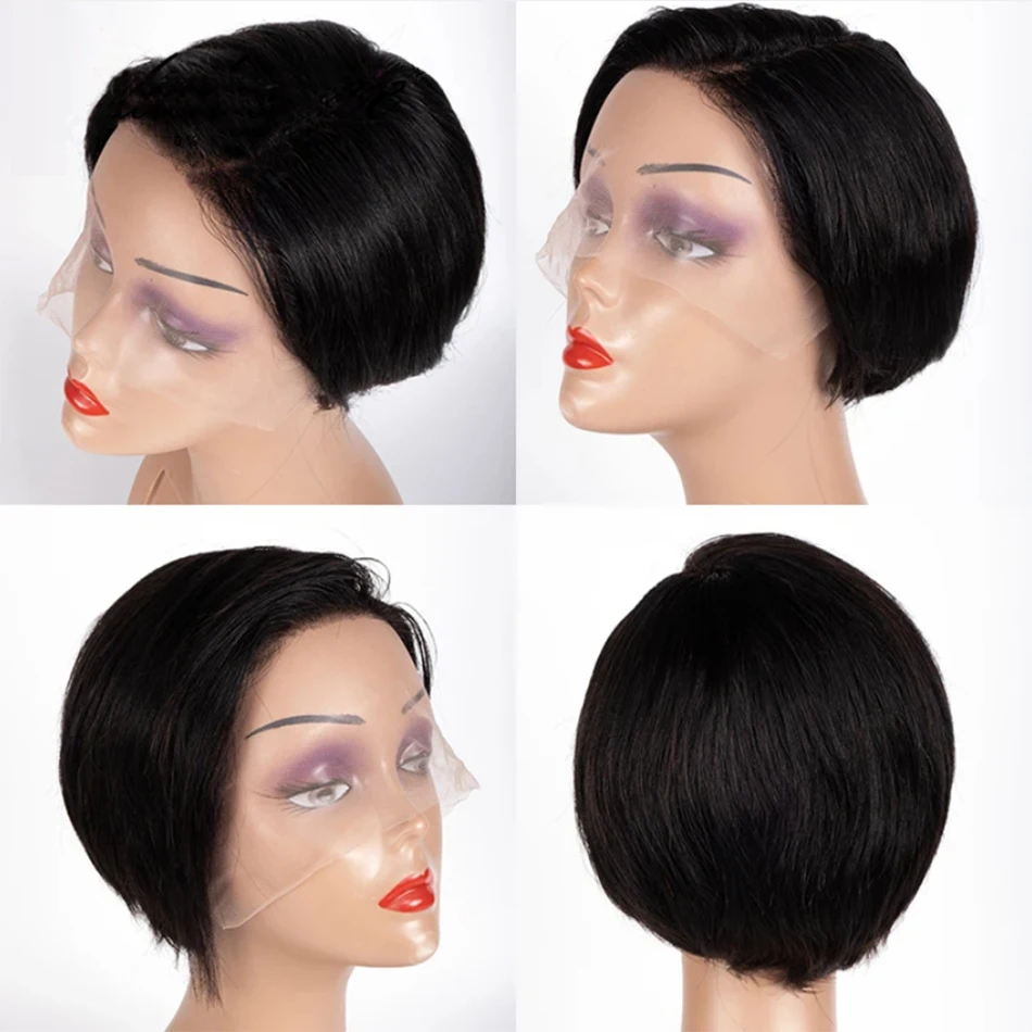 Short Pixie Cut Lace Wigs Human Hair Transparent Wigs Pre plucked For Women Brazilian Straight Human Hair Pixie Cut Bob Wig