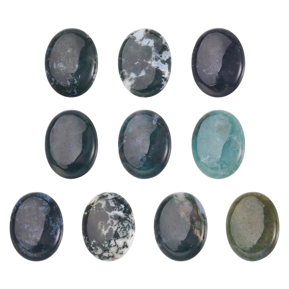 

10Pcs Natural Oval Moss Agate Cabochons Flat Back Gemstone Cabochon No Hole Beads for Jewelry Making DIY Necklace Craft Making