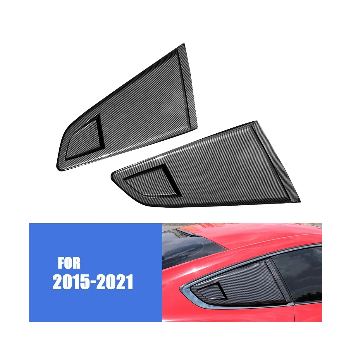 

Carbon Fiber Look 1/4 Rear Side Vent Quarter Window Louver Shutter Cover Trim for 2015-2022 Ford Mustang