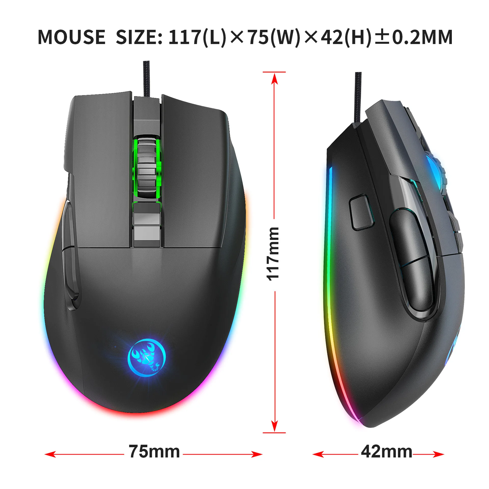 Gaming Mouse Programmable Wired Mouse 7200DPI 8 Button USB Computer Mouse Gamer RGB Mice With Backlight Cable For PC Laptops best gaming mouse for large hands Mice