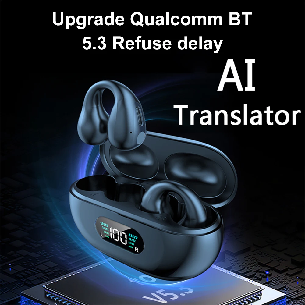 Wireless AI Translators Headphones Smart Language Translation Ear Clips Bluetooth 5.4 144 Languages Real-time Translator Earbuds