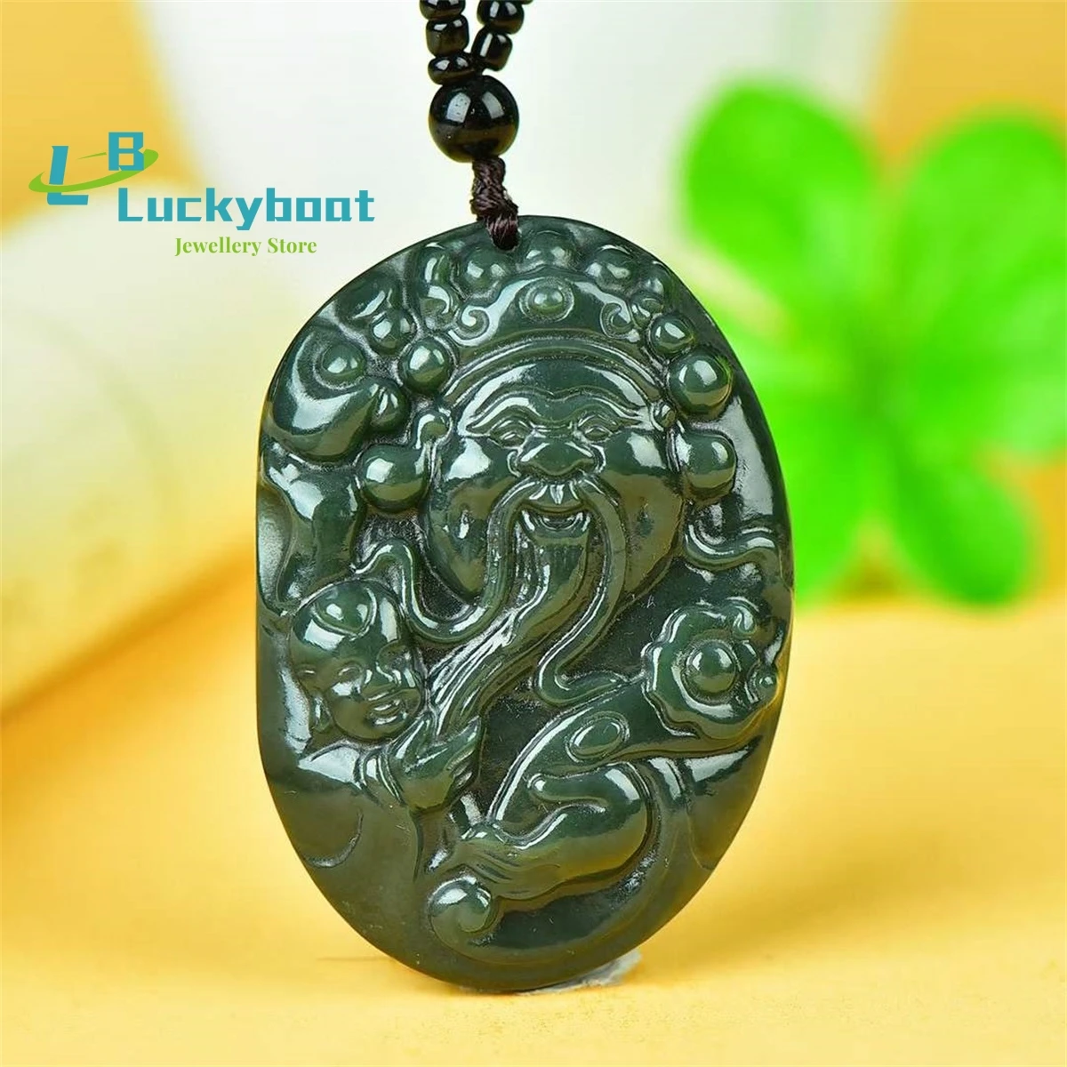 

Natural Hotan Jade God of Wealth Double Sided Carved Pendant Simple Personality Versatile Exquisite Fashion Men and Women
