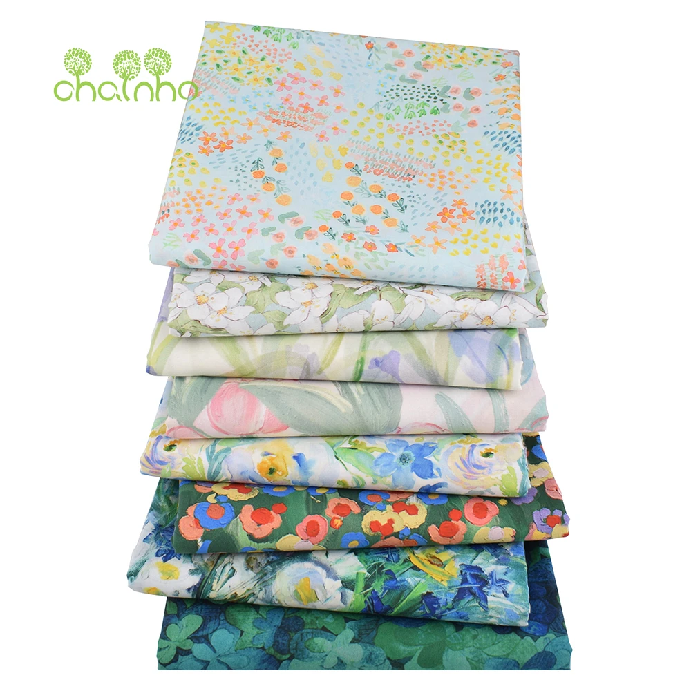Chainho,Printed Plain Weave Poplin Cotton Fabric,DIY Sewing Quilting Material,Patchwork Cloth,Floral Series,3 Sizes,15PC205
