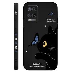 Elegant Cat & Butterfly Design Phone Case - Artistic Protective Cover for A57(A77) 5G (Black)