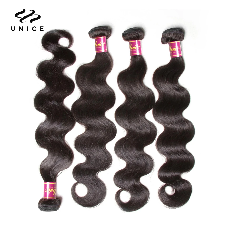 UNICE Hair Bundles Malaysian Body Wave 4 Bundles 100 Remy Hair Weaving